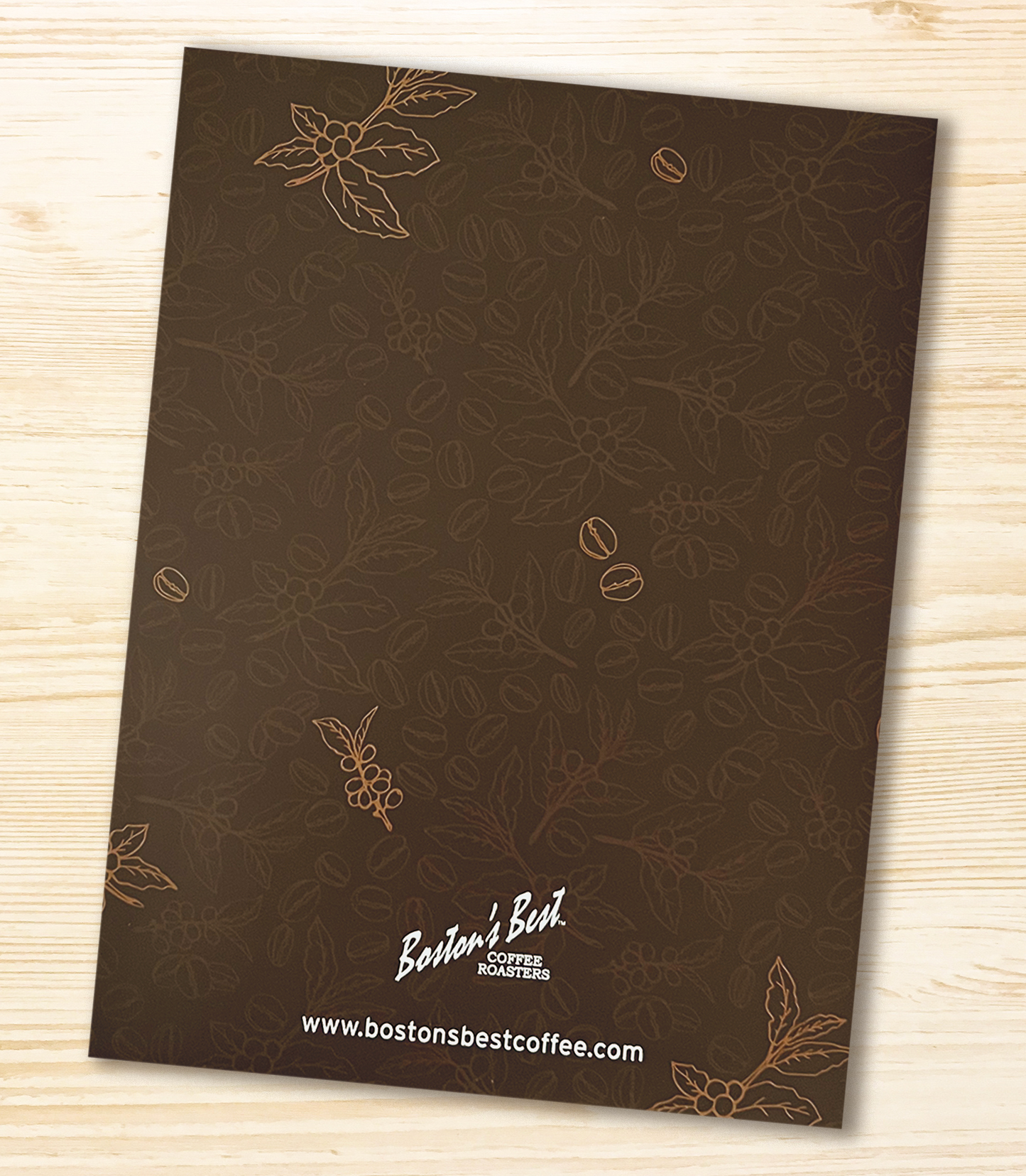 Back cover of Boston's Best Coffee's folders.