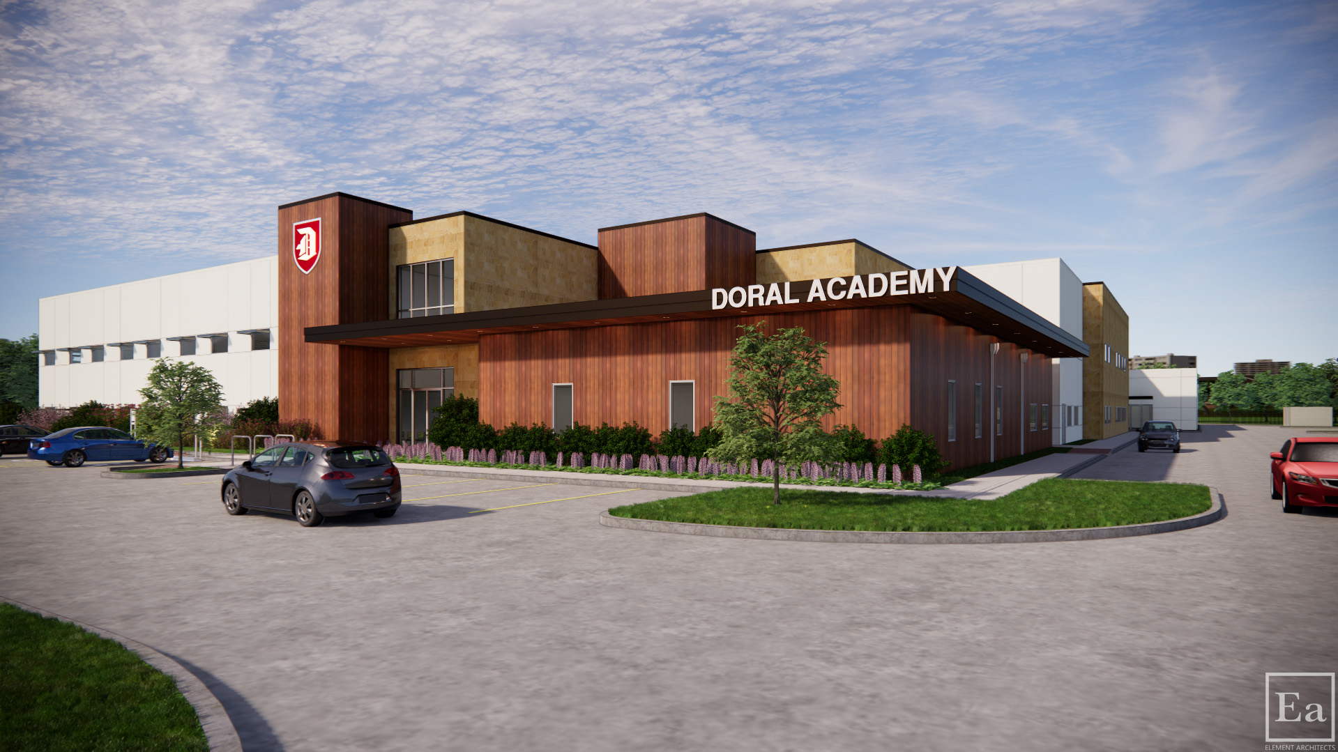 Artist rendering of Doral Acedemy campus front exterior