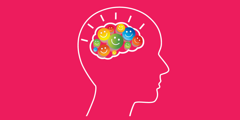 Illustration of Head Profile with 'Happy' Brain